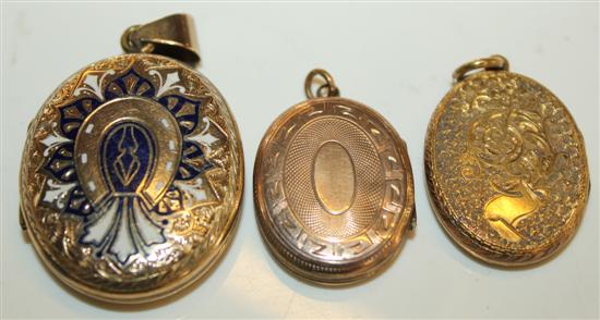 3 x enamel gold back and front lockets